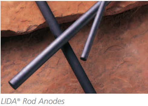 LIDA® rod anodes comprised of a titanium substrate with a mixed metal oxide coating